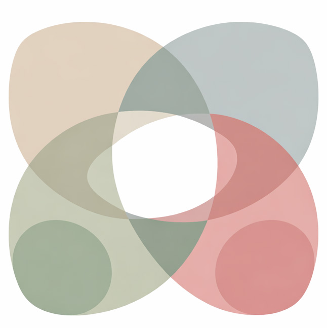 Abstract overlapping shapes in soft colors.